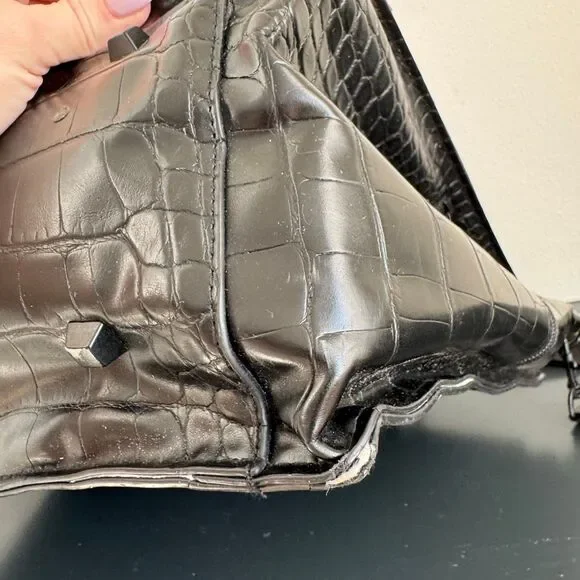 BEIS Large Work Tote Black Crocodile 14.5” x 11” Vegan Leather Zip Closure - Picture 12 of 15